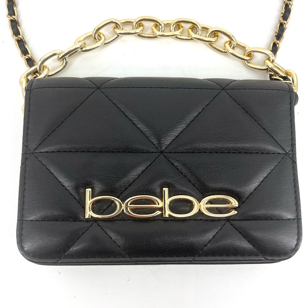 Bebe Black Padded Purse Chain Handleβ Crossbody strap Zaza Flap Faux leather